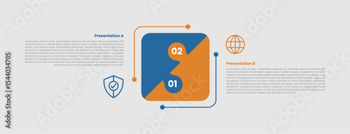 2 stage infographic diagram opposite comparison with round rectangle puzzle jigsaw with two step for slide presentation