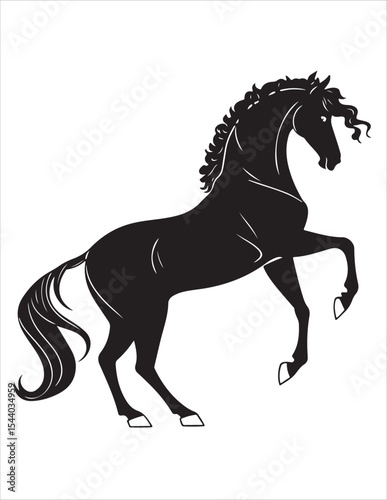 Elegant Horse Silhouette Vector – Black and White Stallion Illustrations, Equestrian Clipart & Galloping Horse Graphics