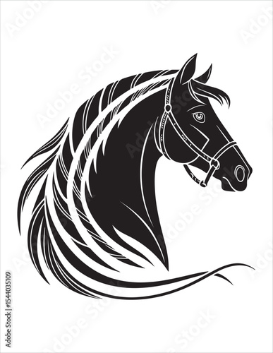 Elegant Horse Silhouette Vector – Black and White Stallion Illustrations, Equestrian Clipart & Galloping Horse Graphics