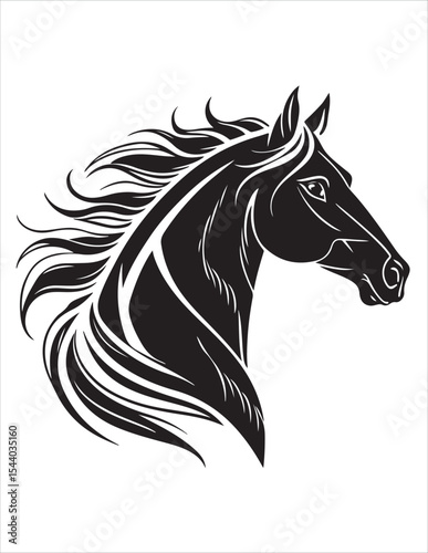 Elegant Horse Silhouette Vector – Black and White Stallion Illustrations, Equestrian Clipart & Galloping Horse Graphics