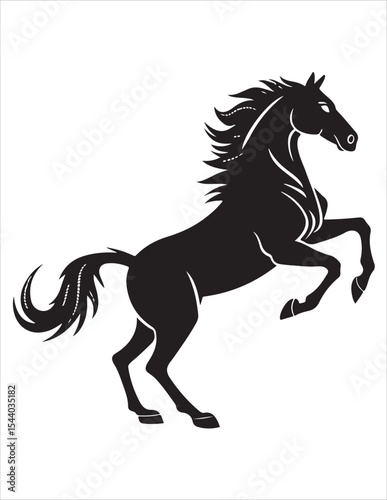 Elegant Horse Silhouette Vector – Black and White Stallion Illustrations, Equestrian Clipart & Galloping Horse Graphics