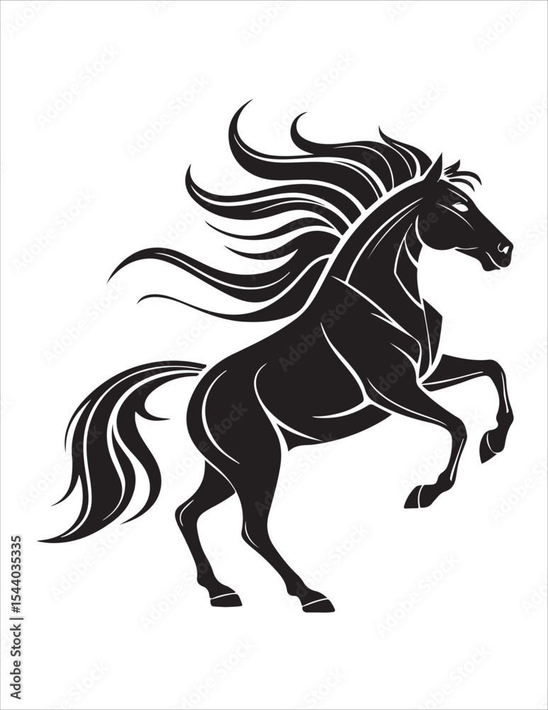 Obraz premium Elegant Horse Silhouette Vector – Black and White Stallion Illustrations, Equestrian Clipart & Galloping Horse Graphics