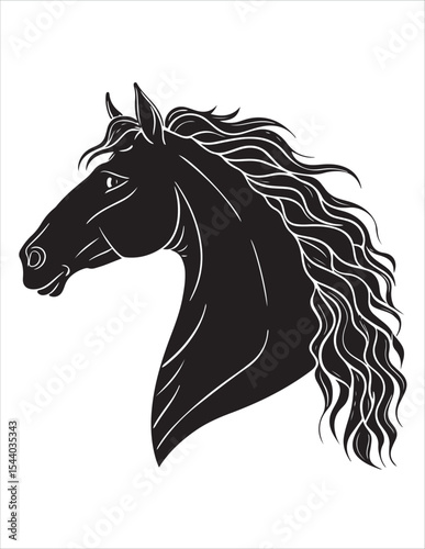 Elegant Horse Silhouette Vector – Black and White Stallion Illustrations, Equestrian Clipart & Galloping Horse Graphics