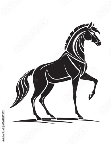 Elegant Horse Silhouette Vector – Black and White Stallion Illustrations, Equestrian Clipart & Galloping Horse Graphics