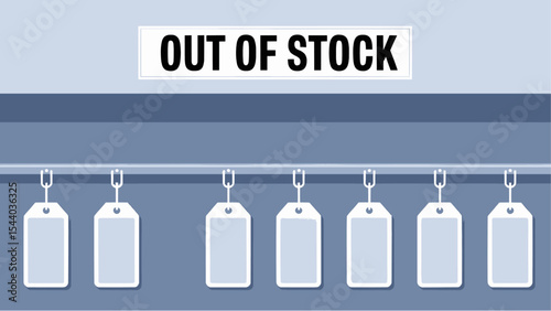 Out of Stock Sign with Empty Price Tags on a Rack, Illustrating Inventory Management, Product Scarcity, Supply Chain Issues, and Retail Store Status for E-commerce and Business Concepts