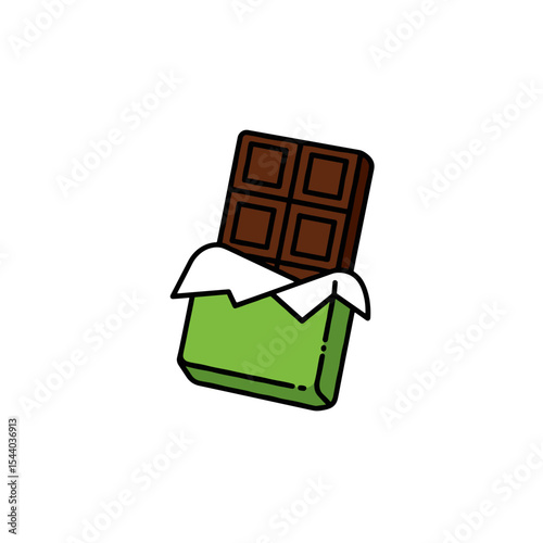 Chocolate bar wrapped in green packaging with white paper  