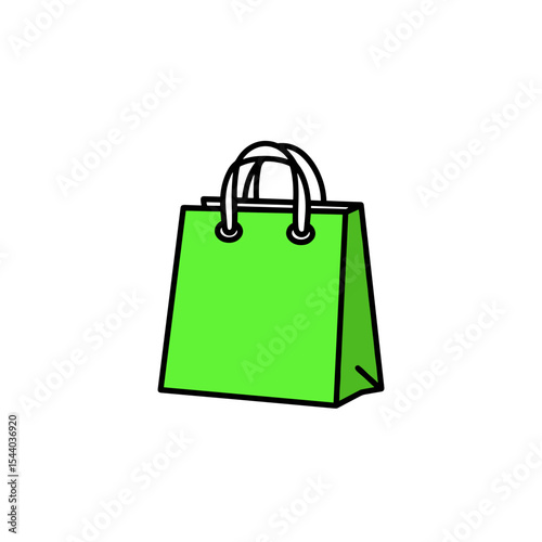 Green shopping bag icon in minimalist style on white background  