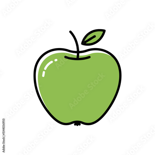 Green apple icon with leaf in simple flat design style  