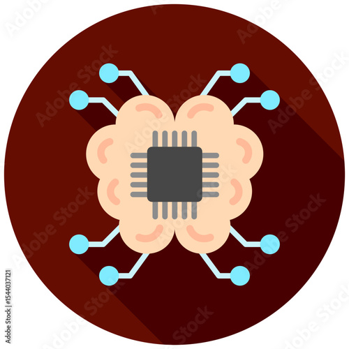 Ai Brain mini illustration rounded flat color icon, use for machine learning, education, technology industry, UI, UX kit, app and web development, digital or print.