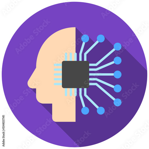 Artificial Intelligence mini illustration rounded flat color icon, use for machine learning, education, technology industry, UI, UX kit, app and web development, digital or print.