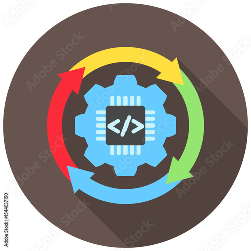 Automation mini illustration rounded flat color icon, use for machine learning, education, technology industry, UI, UX kit, app and web development, digital or print.