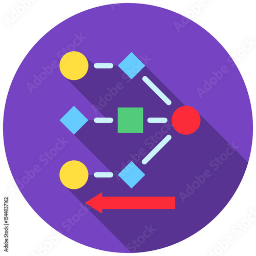 Backpropagation mini illustration rounded flat color icon, use for machine learning, education, technology industry, UI, UX kit, app and web development, digital or print.