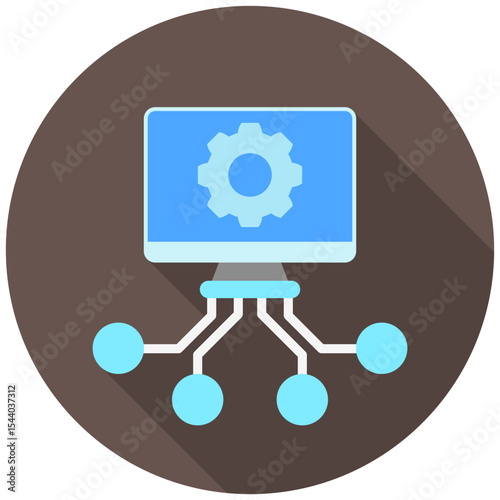 Computation Node mini illustration rounded flat color icon, use for machine learning, education, technology industry, UI, UX kit, app and web development, digital or print.