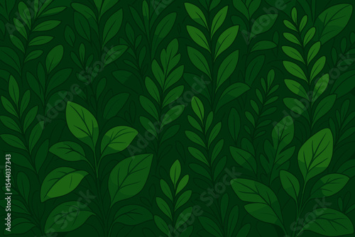 Lush green foliage seamless pattern, vector cartoon leaf background. Decorative nature-inspired botanical wallpaper. Jungle dense leafy texture, plant leaves illustration for eco friendly design