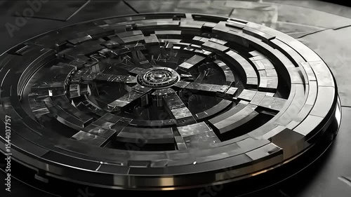 Intricate Circular Metallic Structure with Geometric Pattern Animation Video