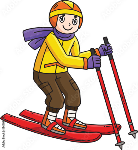 Skiing Boy Dragging Forward Ski Poles Clipart 
