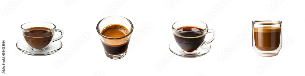 Set of Glass Coffee Cups Variety isolated on transparent background