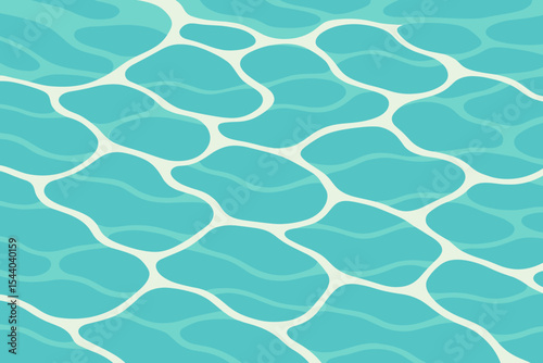Abstract Swimming Pool Water Surface Seamless Pattern. Turquoise Blue Aqua Tiles, Reflections and Ripples. Summer Poolside Background. Calm Fluid Waves Texture. Vector Illustration. No Text