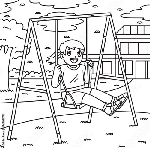 School Yard Girl on the Swing Coloring Page 