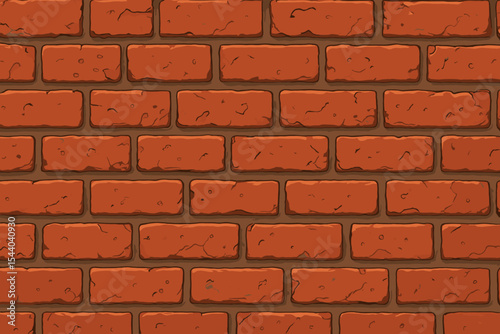 Seamless cartoon red brick wall texture vector illustration. Rough industrial pattern, classic construction background, masonry surface, architectural backdrop, rustic brickwork decorative design