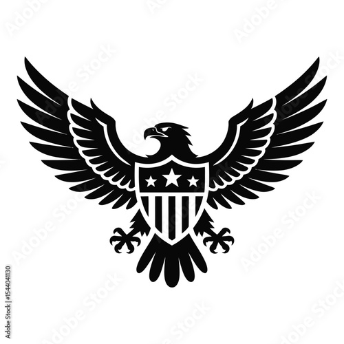 American eagle silhouette with shield isolated on white background