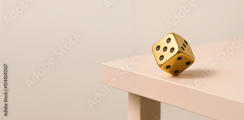 Single Dice on a Light Pink Surface represents the concept of chance and simplicity