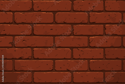 Textured red brick wall vector background. Seamless cartoon pattern of old brickwork. Rough industrial surface for construction or urban design. Grunge masonry wallpaper backdrop.