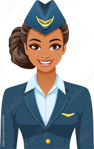 Flight Attendant Vector – Smiling Stewardess in Blue Uniform Illustration