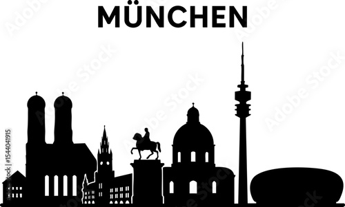 Munich Skyline Silhouette Vector – Iconic City Landmarks of München for Travel, Souvenir, and Urban Design