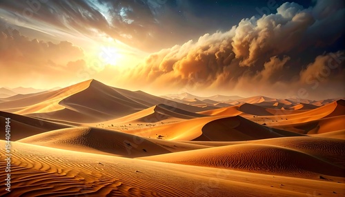 Fototapeta Naklejka Na Ścianę i Meble -  Desert Sunset Dramatic Cloudscape.