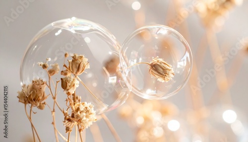 Abstract Organic Arrangement of Soap Bubbles and Dried Flowers