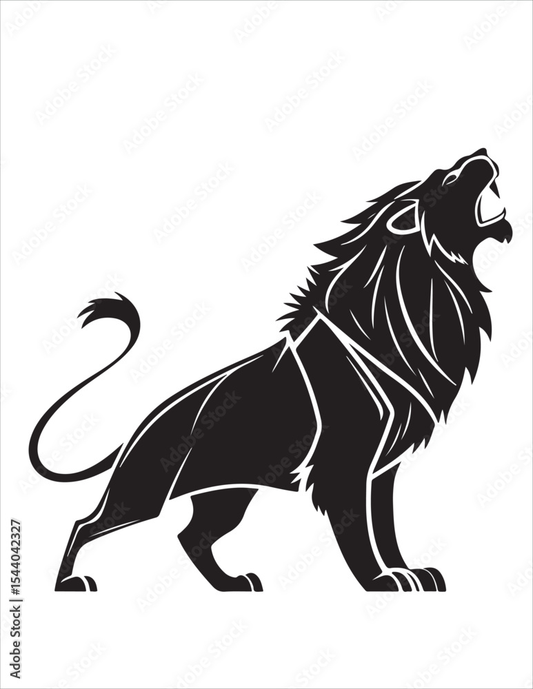 Obraz premium Majestic Lion Silhouette Vector – Roaring King of Jungle Clipart, Tribal Lion Heads & Powerful Animal Poses