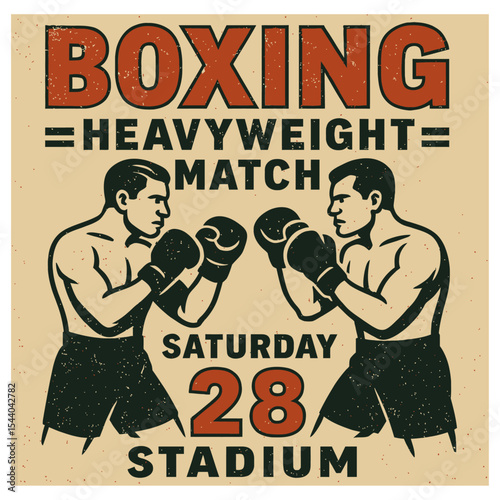 Vintage boxing match poster vector, retro heavyweight fighters illustration, classic sports event design, editable for t-shirt, print, logo, commercial use