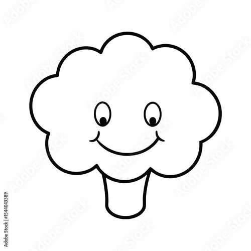 cartoon broccoli smiling face in simple line art Vector illustration