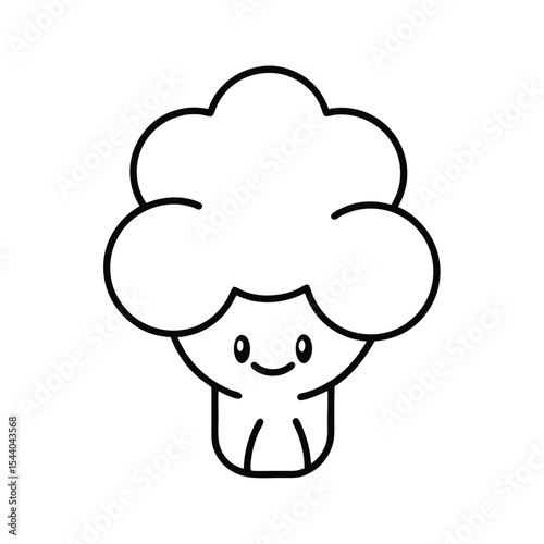 broccoli wearing chef hat in playful line drawing Vector illustration