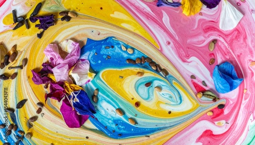 Melted Crayon Swirl with Embedded Seeds and Petals