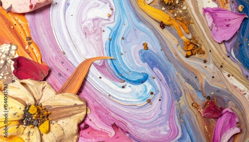 Melted Crayon Swirl with Embedded Seeds and Petals