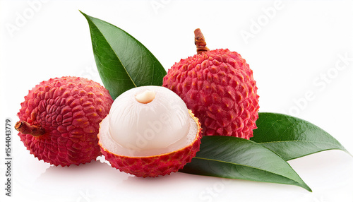 juicy lychee with cut in half isolated on white background clipping path