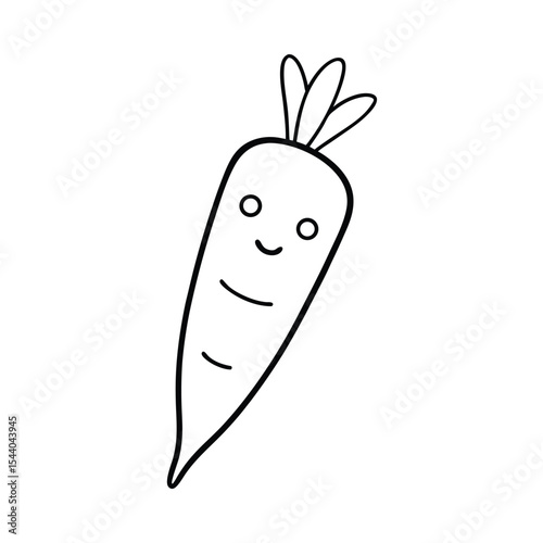 carrot with cartoon face drawn in minimal line art Vector illustration