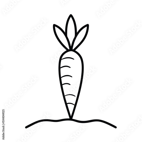 carrot partly buried in soil in ground line sketch Vector illustration