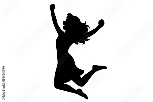 Energetic Woman Jumping Silhouette. Joyful Female Leaping in Celebration. Happy Excited Girl in Motion. Vector Illustration for Success, Freedom, Achievement, Happiness, Motivation, Expression