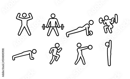 Set of fitness stick figures demonstrating various exercise positions