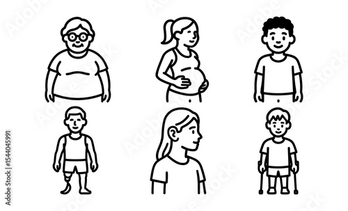 Diverse line drawings of people with disabilities and different age groups