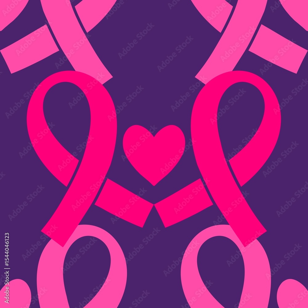 Obraz premium Breast cancer month seamless pink ribbon day mammogram pattern for medical accessories and medicine textiles