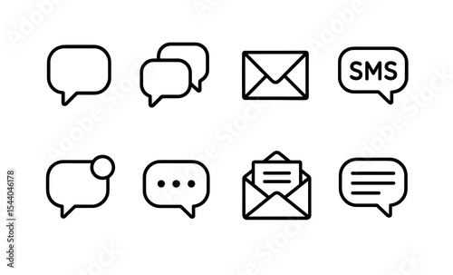Set of communication icons including messages, email, sms symbols