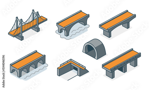 Isometric designs of various bridges with orange surfaces