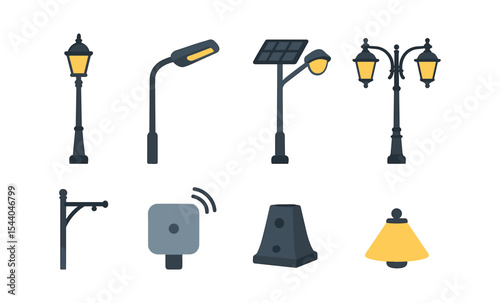 Collection of street lamps and modern lighting fixtures