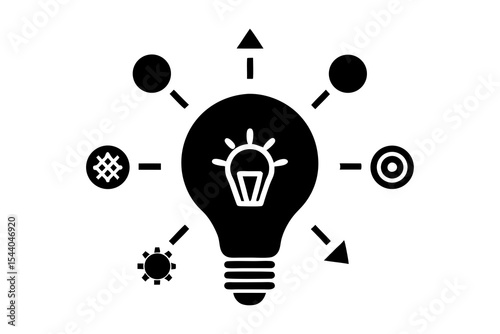 Creative Idea Bulb with Orbiting Icons – Innovation Brainstorm Concept
