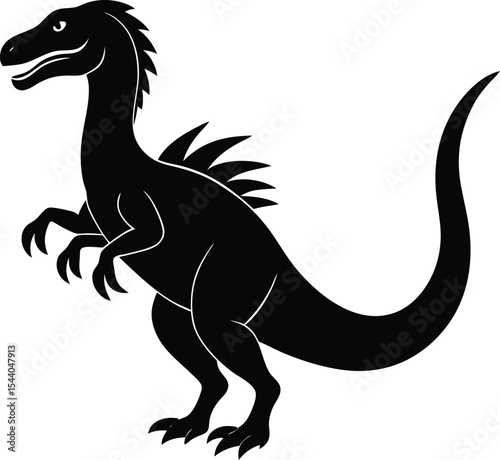 Majestic Silhouette of a Spinosaurid Dinosaur A Black and White Illustration