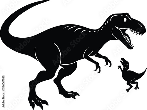 Majestic Tyrannosaurus Rex and Baby Dinosaur Silhouette Illustration
